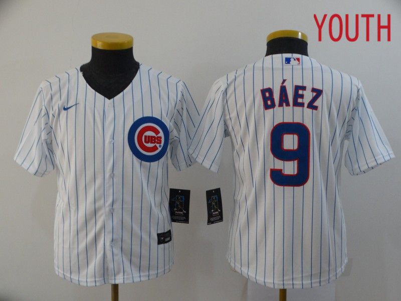 Youth Chicago Cubs 9 Baez White Game Nike MLB Jerseys